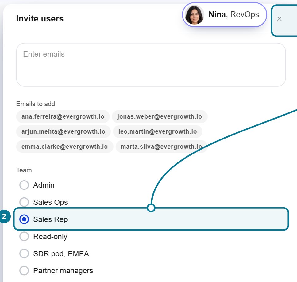 Inviting sellers in Evergrowth and adding them to the Sales Rep team