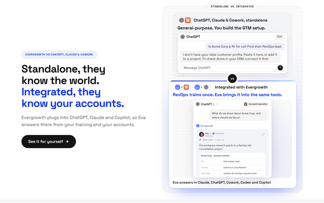 The header of the Evergrowth vs ChatGPT, Claude & Cowork page