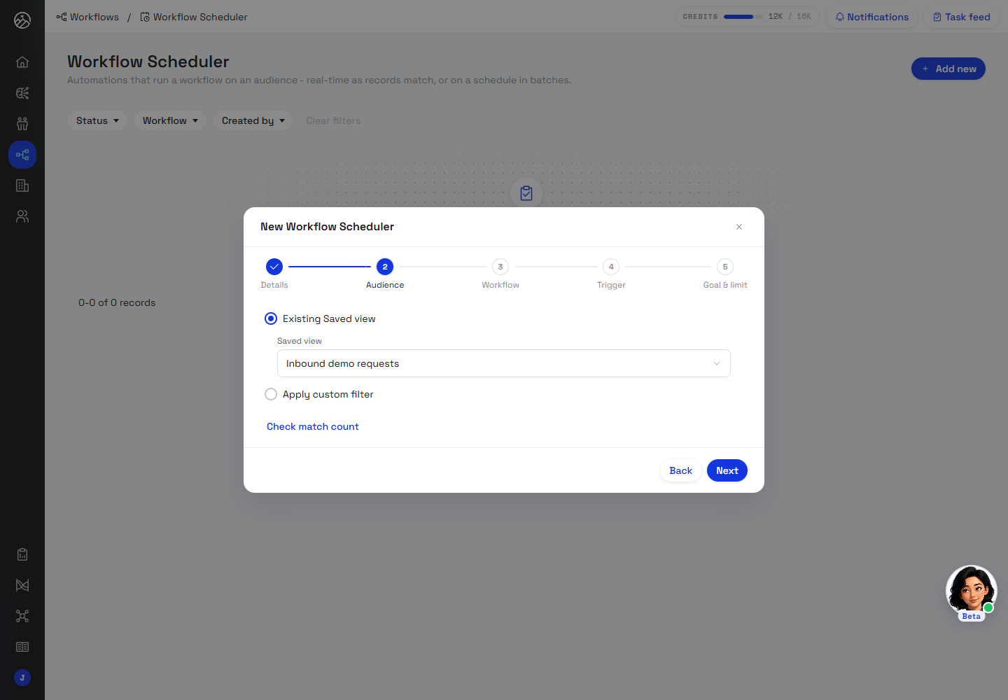 Fictional demo: Saved inbound audience